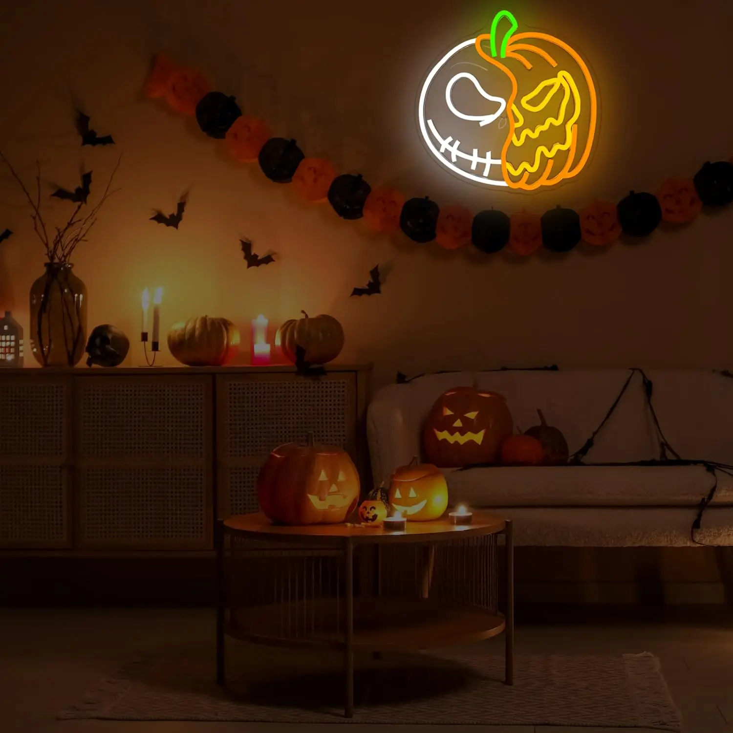Neonowe lampy na Halloween, neonowa czaszka, lampy z dyniami, neon LED na Halloween do dekoracji ścian sypialni, dekoracje na Halloween, prezent na Boże Narodzenie