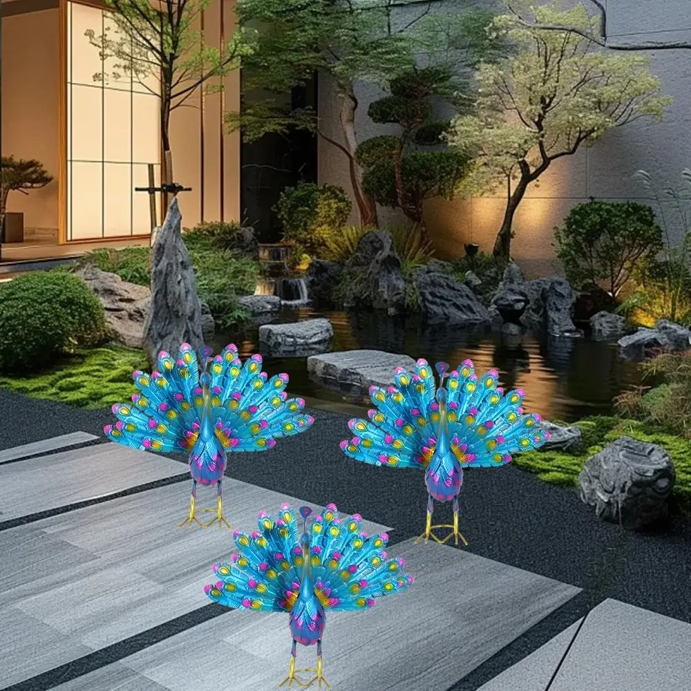 

Железная художественная имитация скульптуры павлина, милая съемная статуя павлина с открытым экраном, ремесла, миниатюры животных, фигурка двора