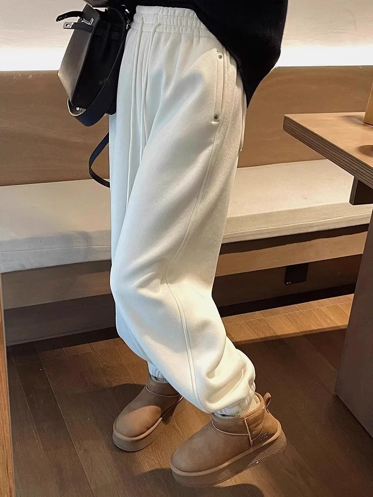 أفخم فضفاض الرباط عرق السراويل سميكة المرأة عادية دافئة جديدة بنطلونات فضفاضة الدانتيل متابعة السراويل الكورية الموضة হোসেন