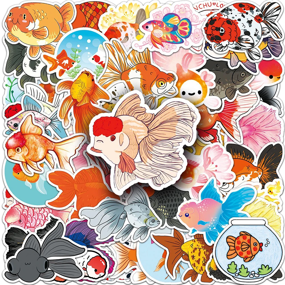 10/30/50pcs Ranchu Goldfish Stickers Kawaii Ranchu Cartoon Sticker Aesthetics Cup Wall Notebook Boat Goldfish Graffiti Decals