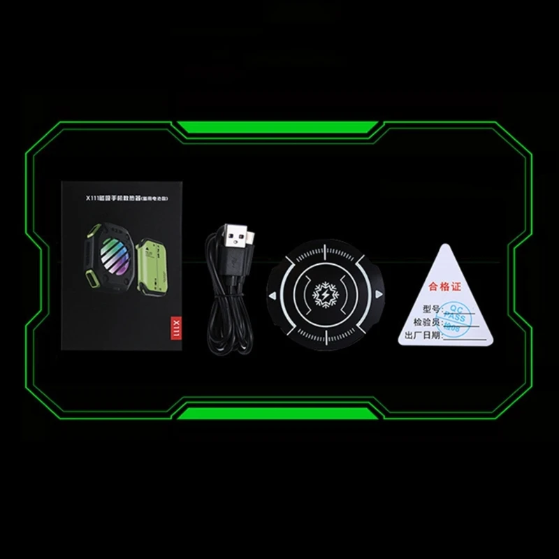 Ventilador resfriamento com função luz carregamento, dissipador calor baixo ruído para telefone