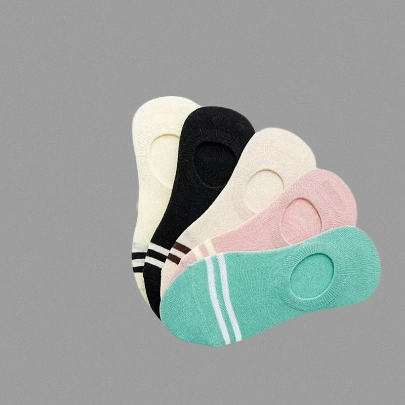 5/10 Pairs Silicone Low Cut Casual Socks Two Stripes Women's Invisible Socks Cotton Boat Socks Anti-shedding Student Socks