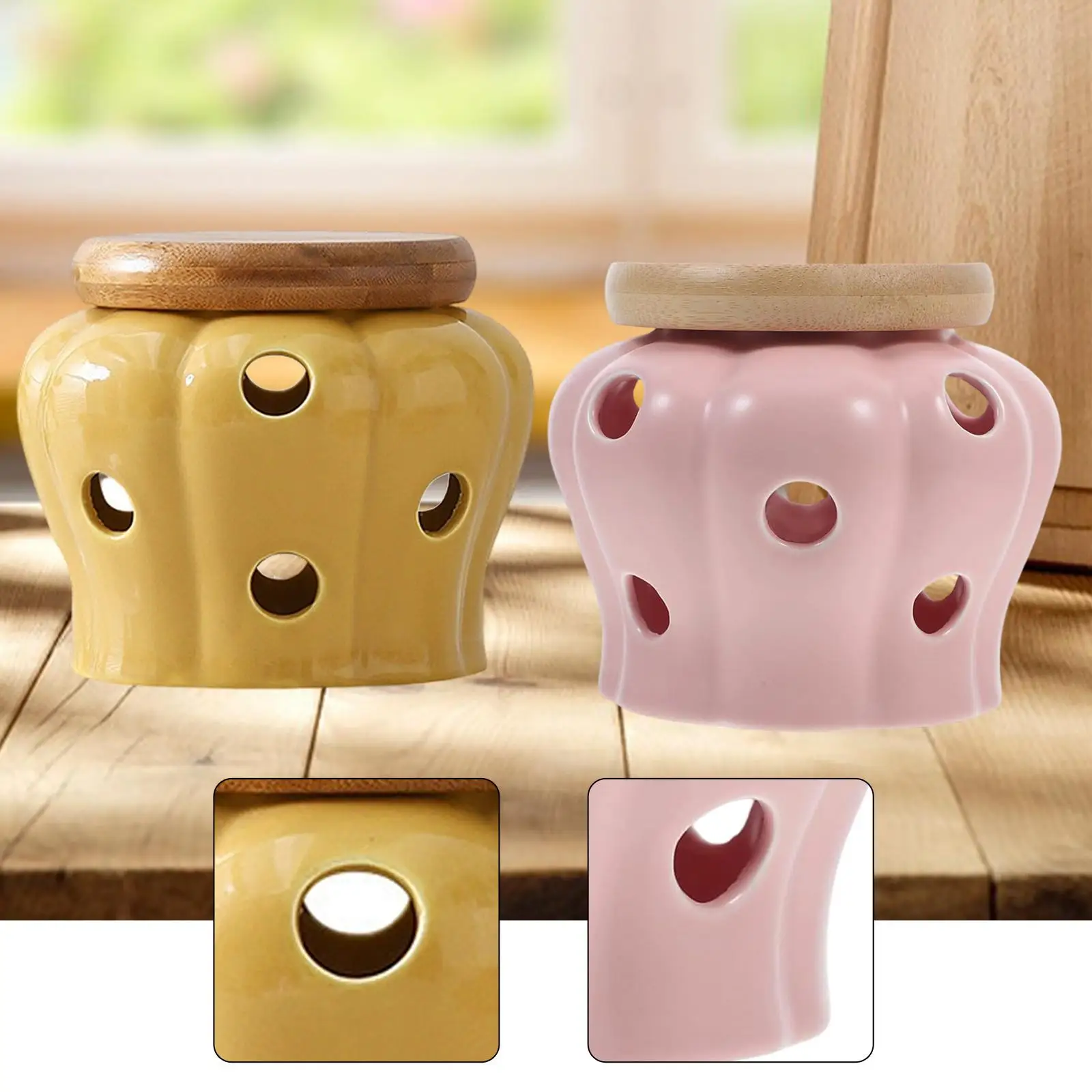 Garlic Keeper Small Round Ventilation Multipurpose Cellar Pot Ceramic Jar with Lid Storage Container