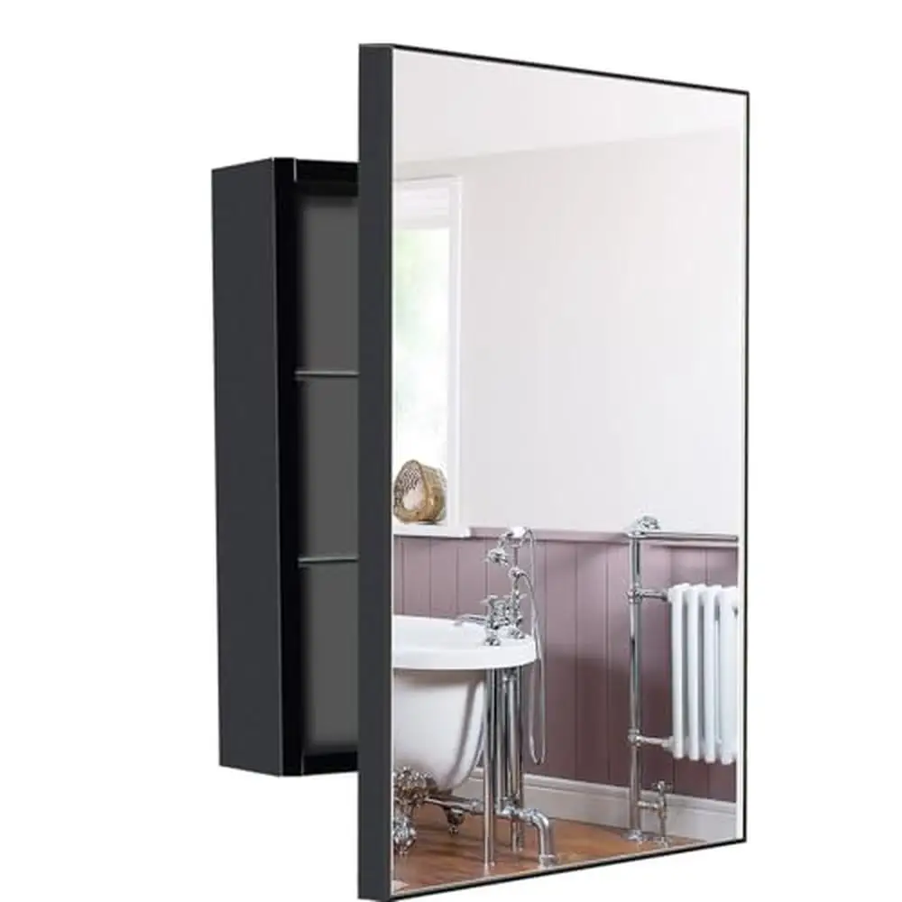 

Black Stainless Steel Rectangle Bathroom Medicine Cabinet with Mirror High Quality Rust-Proof and Moisture-Resistant Adjustable