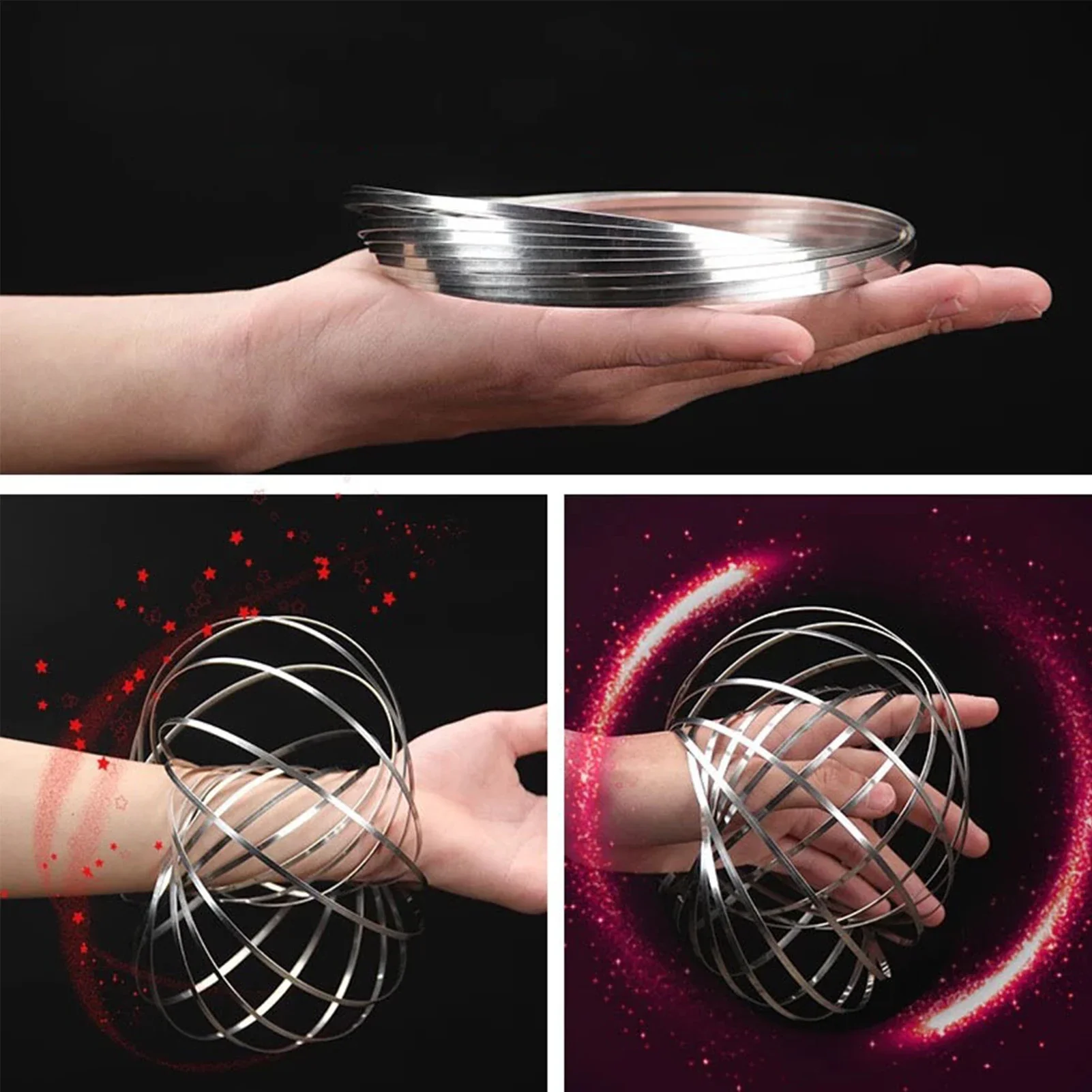 HOT SALE Magic Bracelet Aniti-stress Magic Funny Flow Ring Kinetic Spring Toys Stainless Steel Flow Color Rings  kids Funny Toys