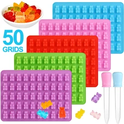 50 Grids Cute Bear Gummy Mold Silicone Bear Jelly Mould with Dropper Candy Chocolate Fondant Moulds DIY Kitchen Baking Tools