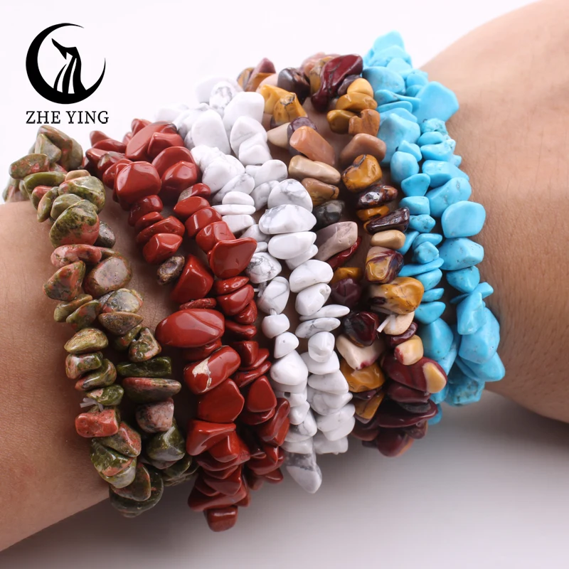 Irregular Gravel Natural Stone Bracelets Nugget Stretch Beads Labradorite Amethyst Fluorite Chakra Bracelets for Women 46 Colors