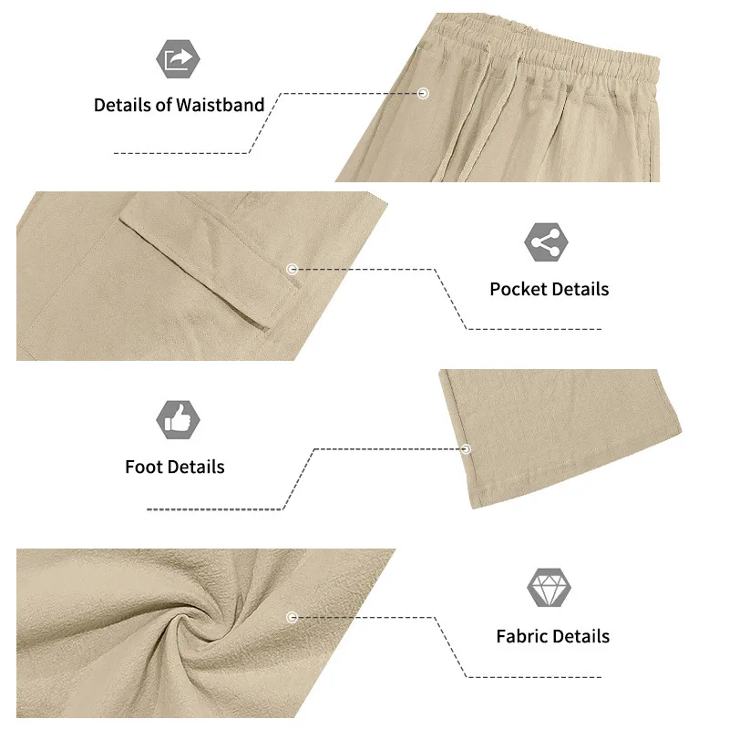 Europäische und amerikanische Sommer-Shorts aus Leinen für Herren, lässig, Outdoor, Arbeitskleidung, Pendler, Sport, Multi-Pocket, 7/8-Länge – Detail 30