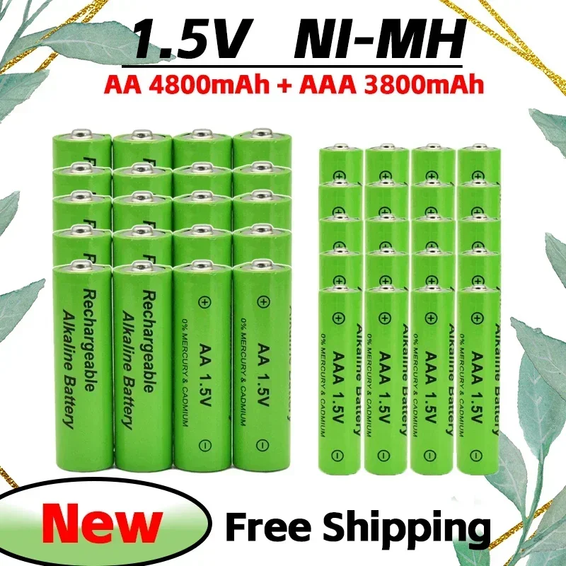 2025New AA1.5V4800mAh AAA1.5V 3800mAh Rechargeable Battery NI-MH Alkaline for Batteries such as Clock, Mouse, Computer, Toy, etc