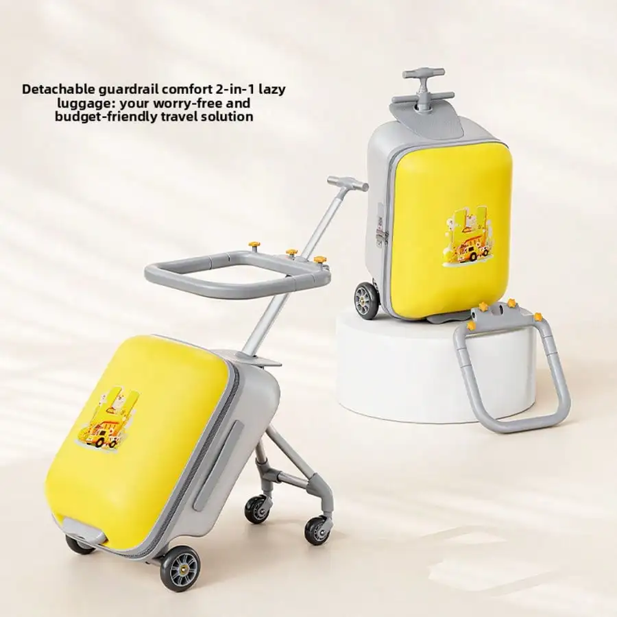 20in Ride-On Cartoon Carry On Luggage, Adjustable Push Handle, Stable Wheels, Lightweight Airline Approved For Family Trips