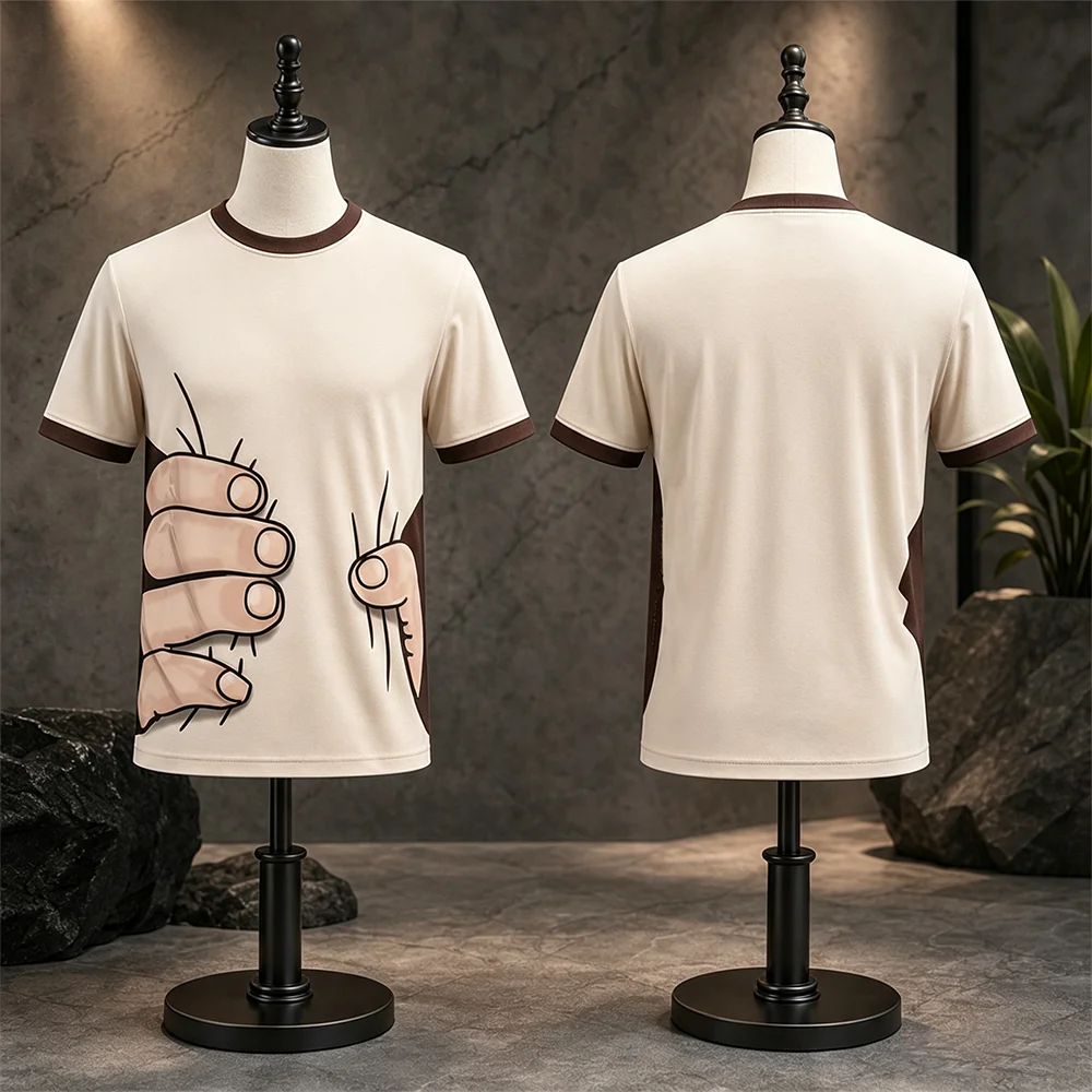 Unisex Quick-Drying Breathable T-Shirt Harajuku Japanese Funny Cartoon Grip Pattern Outdoor Fashion Casual Parent-Child Clothing