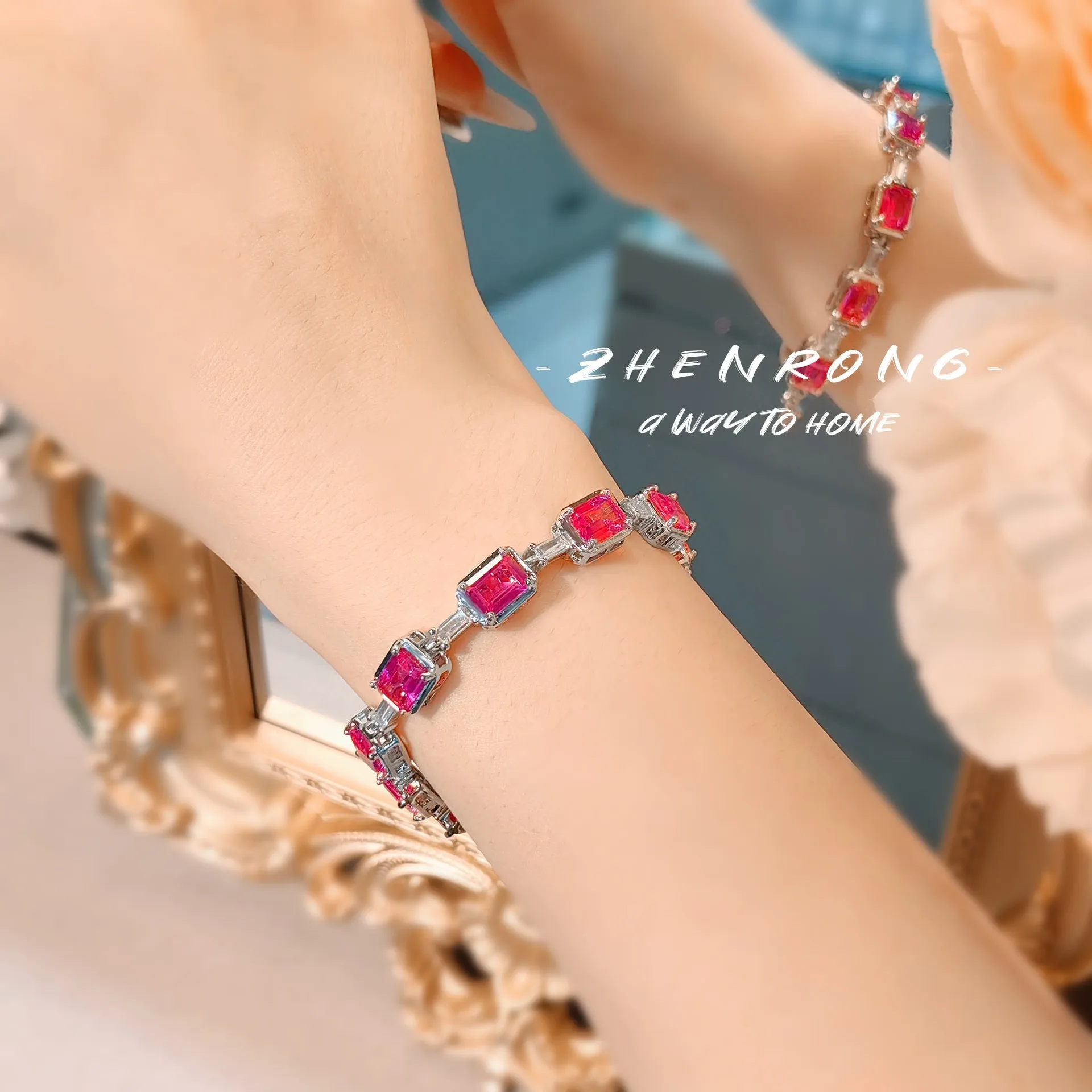 Artdeco Design Red Corundum Gemstone Bracelets Silver Color Bracelet Chain For Women Party Birthday Jewelry Mother's Day Gifts