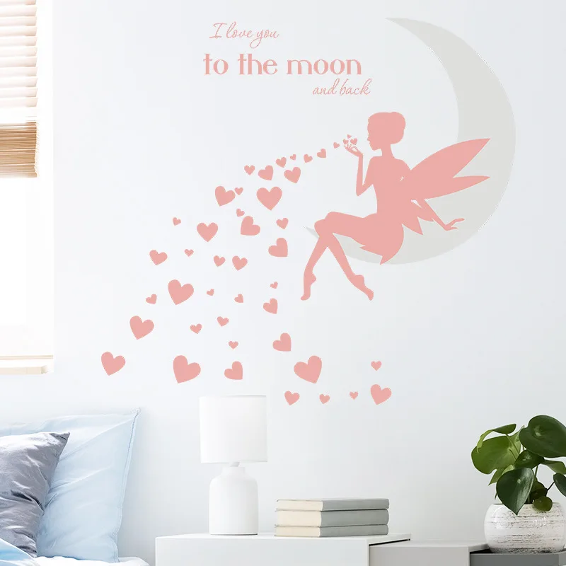 Beautiful Moon Fairy Wall Sticker For Living Room Decoration Wallpaper Girls Bedroom Decals Home Decor Creative Pattern Paster