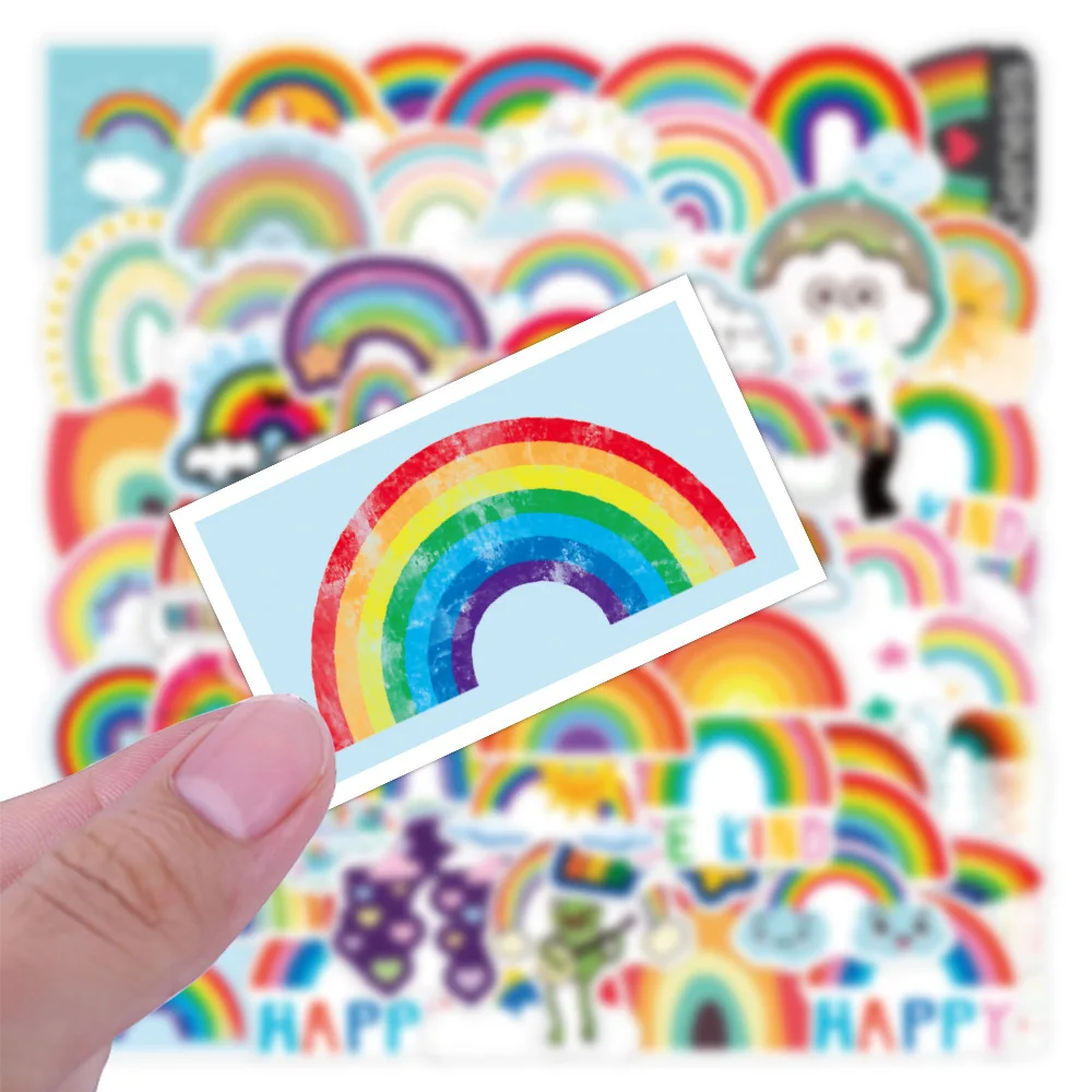 50/100Pcs Novelty Cute Kawaii Cartoon Rainbow Clouds Stickers PVC Waterproof Stickers Decals For Kids Boys Girls Toys Gifts