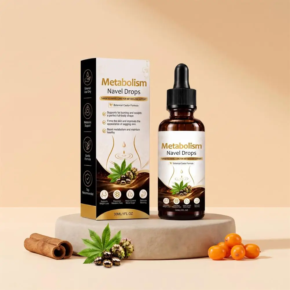 Metabolic Navel Care Drops Castor Oil and Ceylon Cinnamon Fast Absorbing Botanical Formula for Abdomen Firming and Body Care
