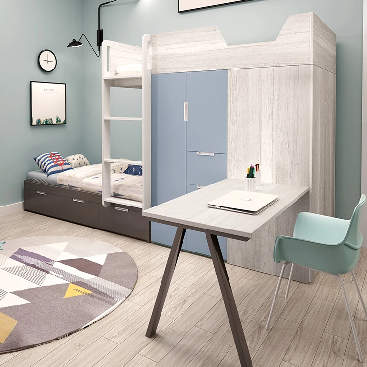 Camas del dormitorio de las camas de los niños del loft de E1 MDF con el guardarropa de escritorio