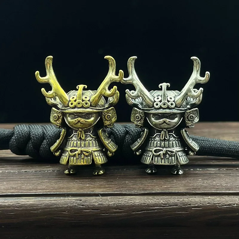 Japanese Pirate Antlers Samurai Doll Paracord Bead Knife Lanyard Brass Charms EDC DIY Bracelet Accessories for Keychain Pendants