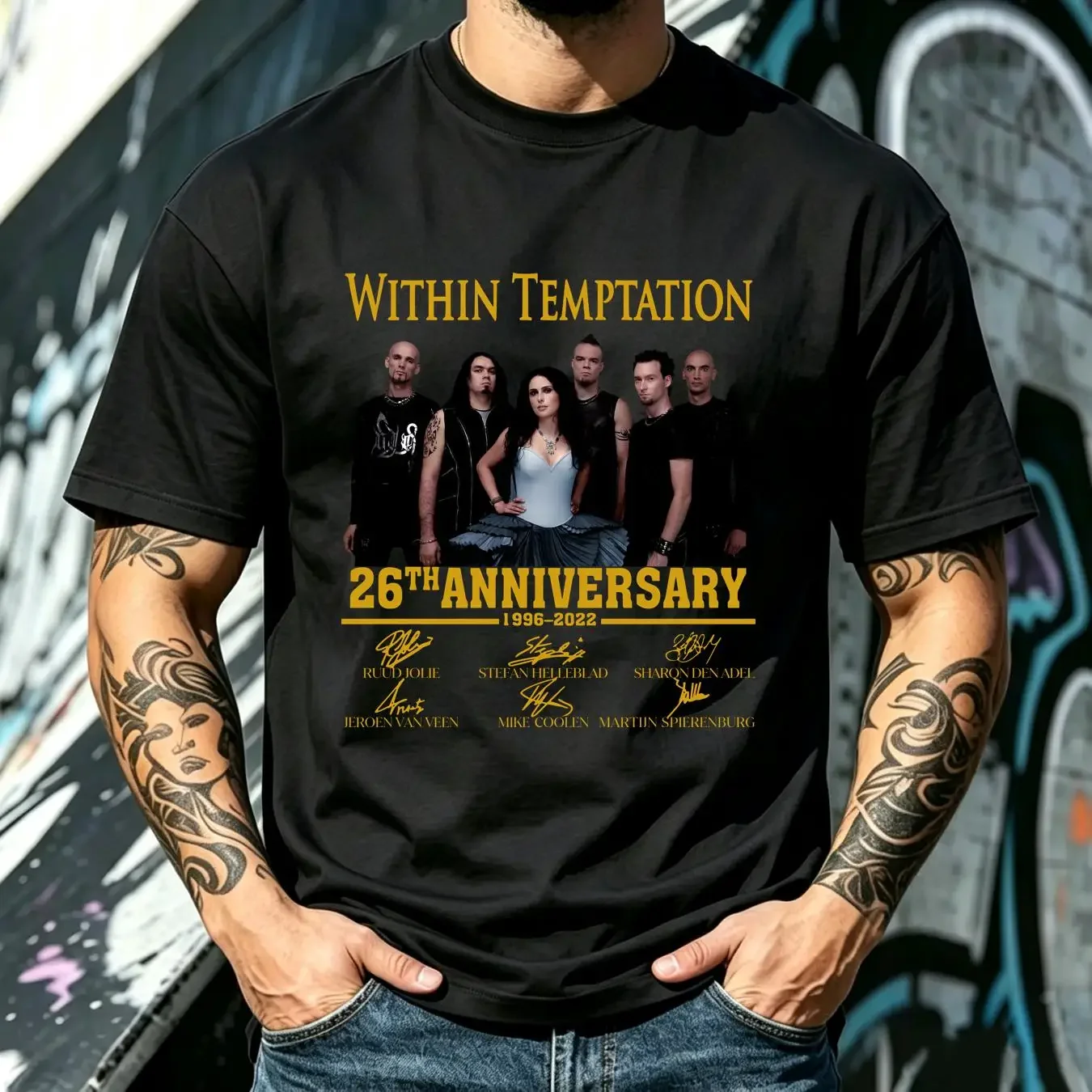 washed T Shirt WITHIN TEMPTATION 26TH ANNIVERSARY vintage Washed Slightly Casual streetwear Versatile fashion