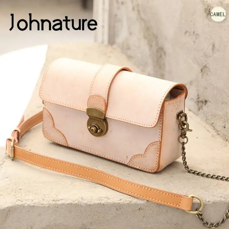 

Johnature Chain Messenger Small Bag Fog Wax Cow Leather 2024 New Natural Real Cowhide Versatile Women Shoulder & Crossbody Bags