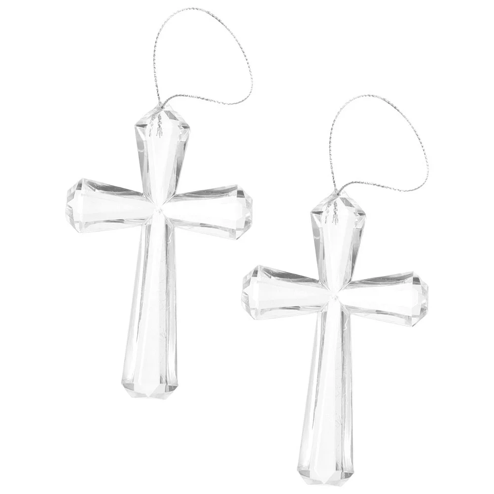 

2 Pcs Transparent Cross Easter Party Favors Hanging Ornament Decorations Acrylic Christmas Plushies