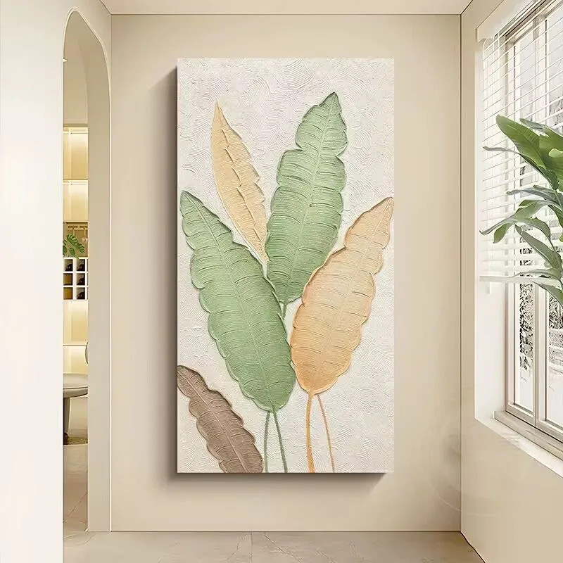 Abstract Large Leaf Handmade Oil Painting, Restaurant Decoration, Modern Simplicity Texture, Hanging Painting, Bedroom Sofa