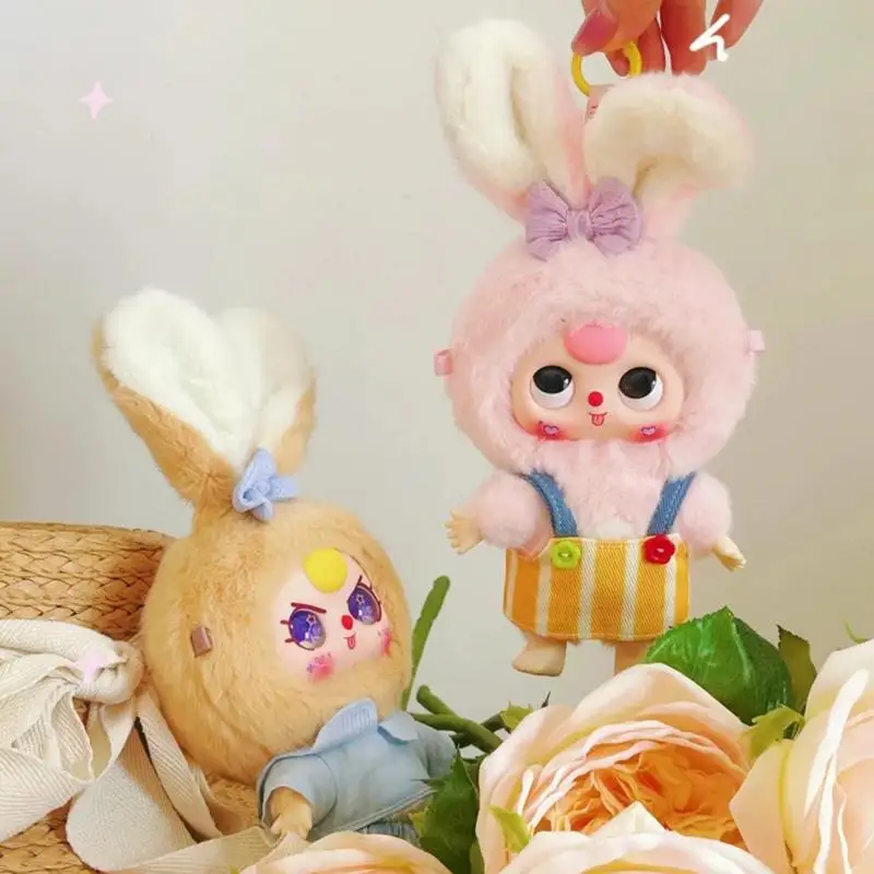 Poupées en peluche lapin de style aléatoire, série Macaron, dessin animé mignon, 3 figurines de lapin, bébé trois vieux lapins, beurre en peluche