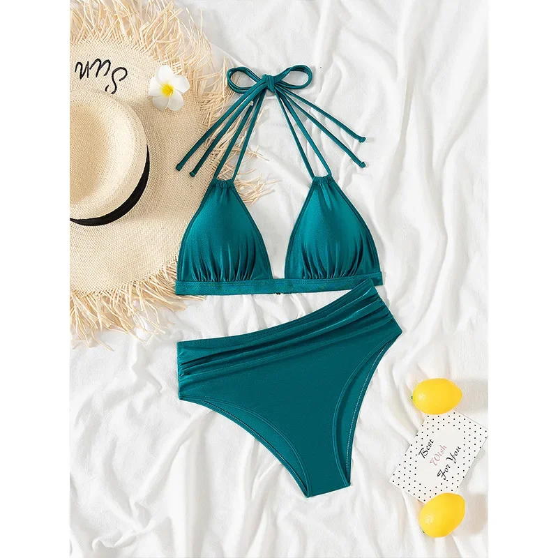 그린 하이웨이스트 비키니 2025 브라질리언 비키니 뱃살보정 수영복 여성 하이컷 수영복 여성 여름 비치웨어
