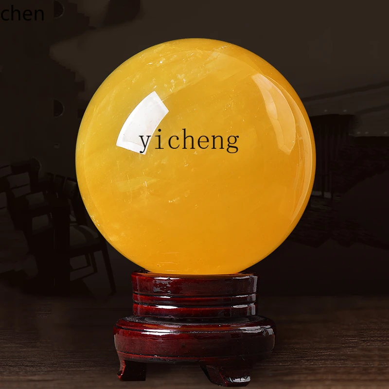 HXL crystal ball ornament, living room office decoration ornament, high-end handicrafts, opening gift, natural yellow.
