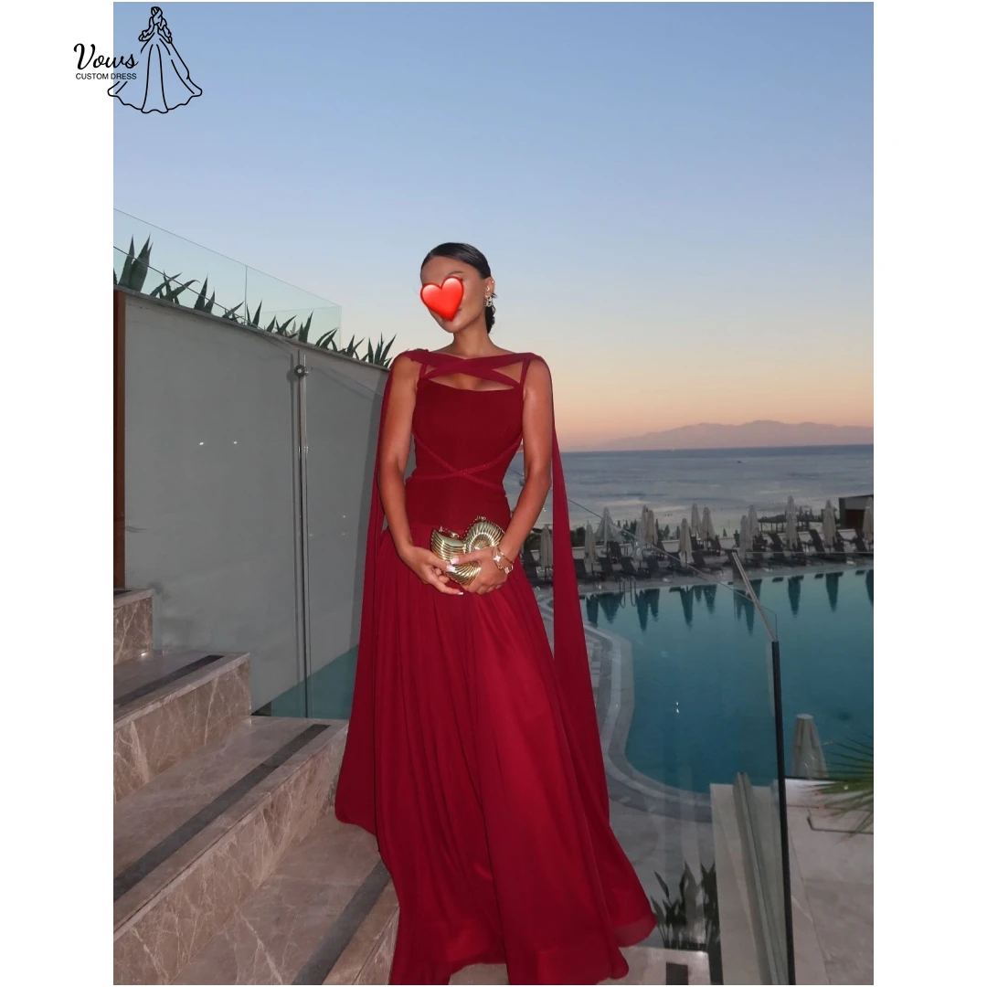 

Vows Custom Made Evening Dresses Woman Elegant Womens Party Dresses 2025 Woman Red Ribbon A Word Chiffon Prom Dress Luxury 2025