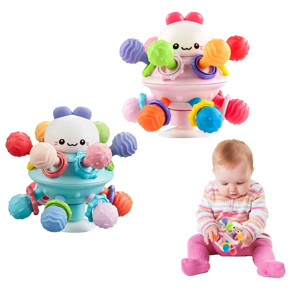 Anneau de dentition en Silicone, boule atomique, caoutchouc souple, éducation précoce, entraînement à saisir pour enfants, jouets de développement
