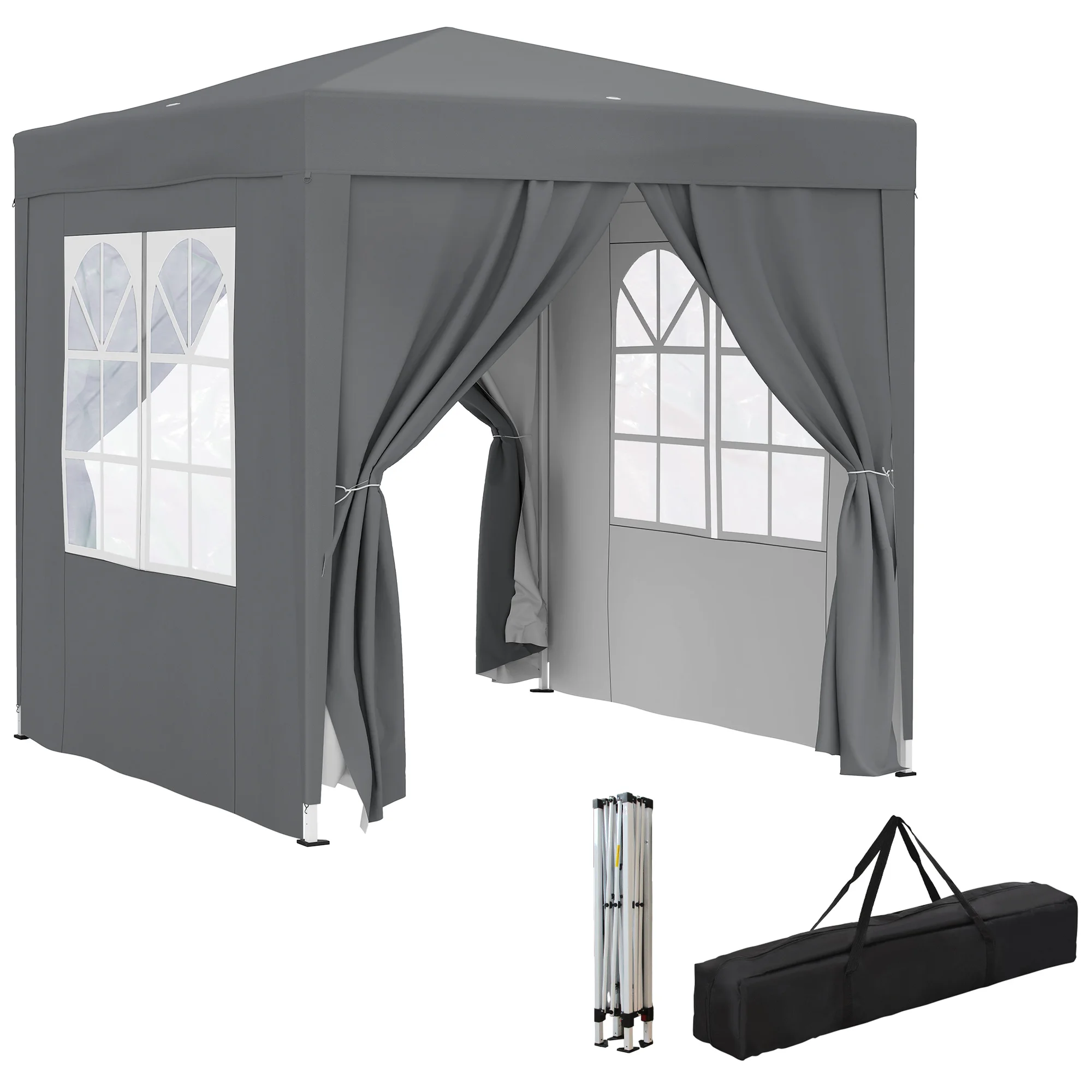 Outsunny Tonnelle de jardin extérieure 2 x 2 m, tonnelle pliante pop-up, réglable en hauteur, protection UV, cadre en acier, 4 côtés amovibles, pour camping, festival, plage, sac de transport, gris