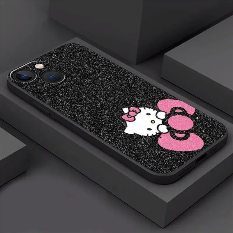 Custodia per telefono per iPhone 11 12 13 14 Pro Max Mini XS XR X 8 7 6S 6 15 se Plus Cover in Silicone nero Fundas Cute Cool Hello Cat