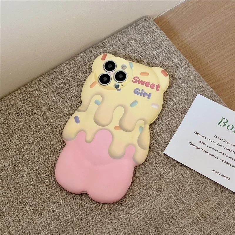 Cartoon Eisbär Handy für iPhone 11 12 13 14 15Promax gelb Spleißen Persönlichkeit weiche Silikons chale