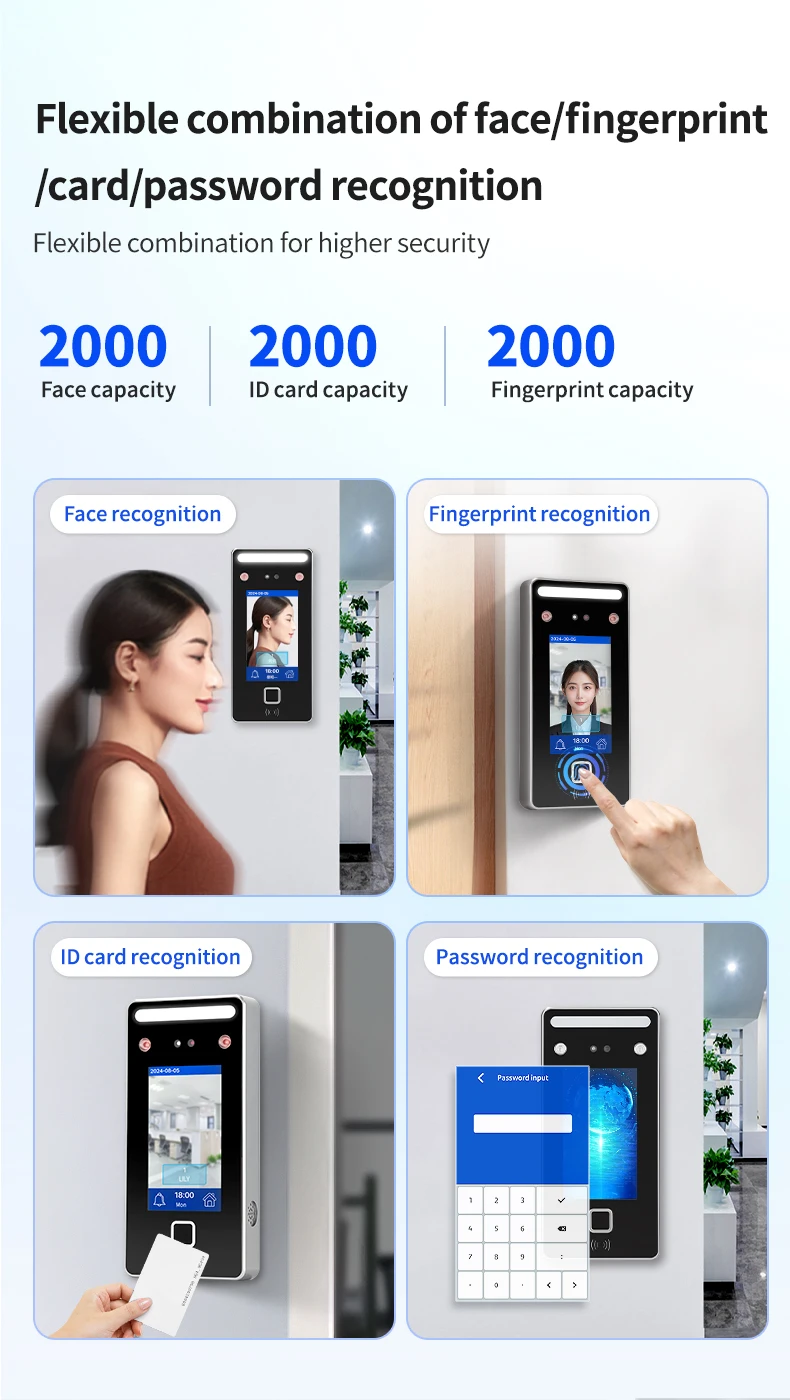 Biometric Facial Recognition Attendance Machine Dynamic Face & Card Access Control Employee Clock-In Clock-Out All-in-One System