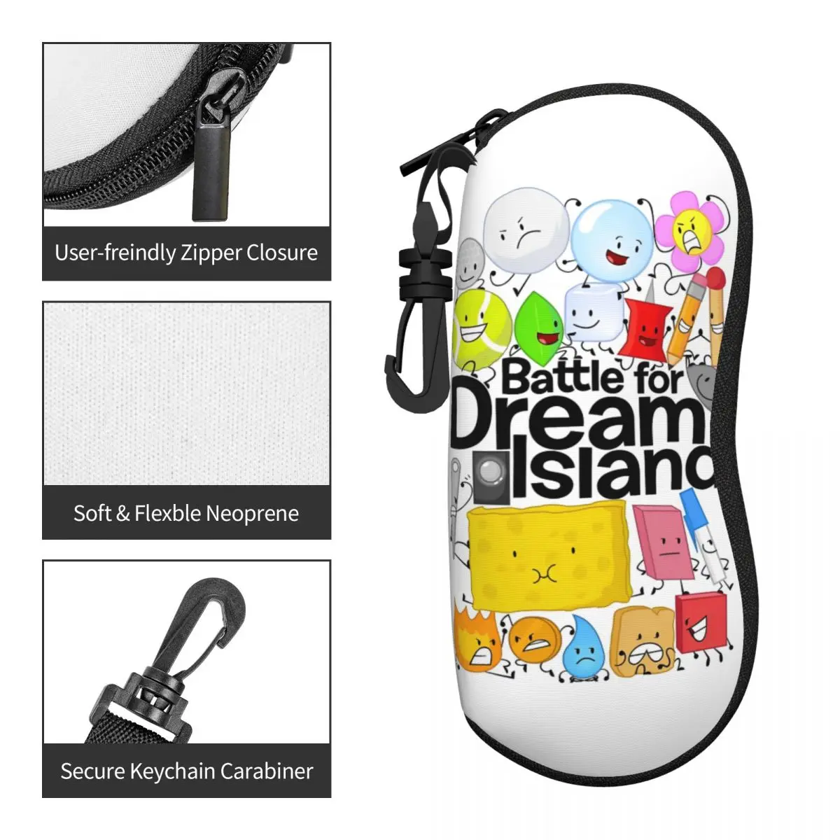 Bfdi-男性と女性のためのウルトラサングラスボックス,夢の島のためのジッパーバトル,アニメーション,すべてのキャラクター,アイウェアボックス