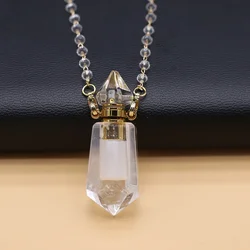 White Crystal Glaze Vial Necklace Openable Geometric Shape Perfume Bottle Pendant Pearl Chain Necklace Oil Diffuser Jewelry