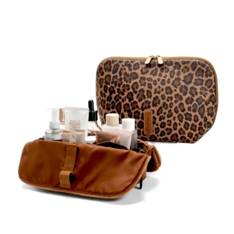 

Vertical Waterproof Makeup and Toiletry Bag 23-Pocket Organizer with Upright Fold-Down Design for Skincare Toiletries and Essen