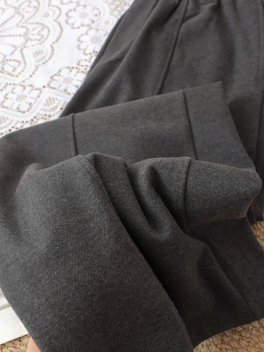 Authentic Woolen Straight Leg Casual Pants Women's Autumn Winter Fleece Lined Loose Wide Leg Pants Slimming Effect