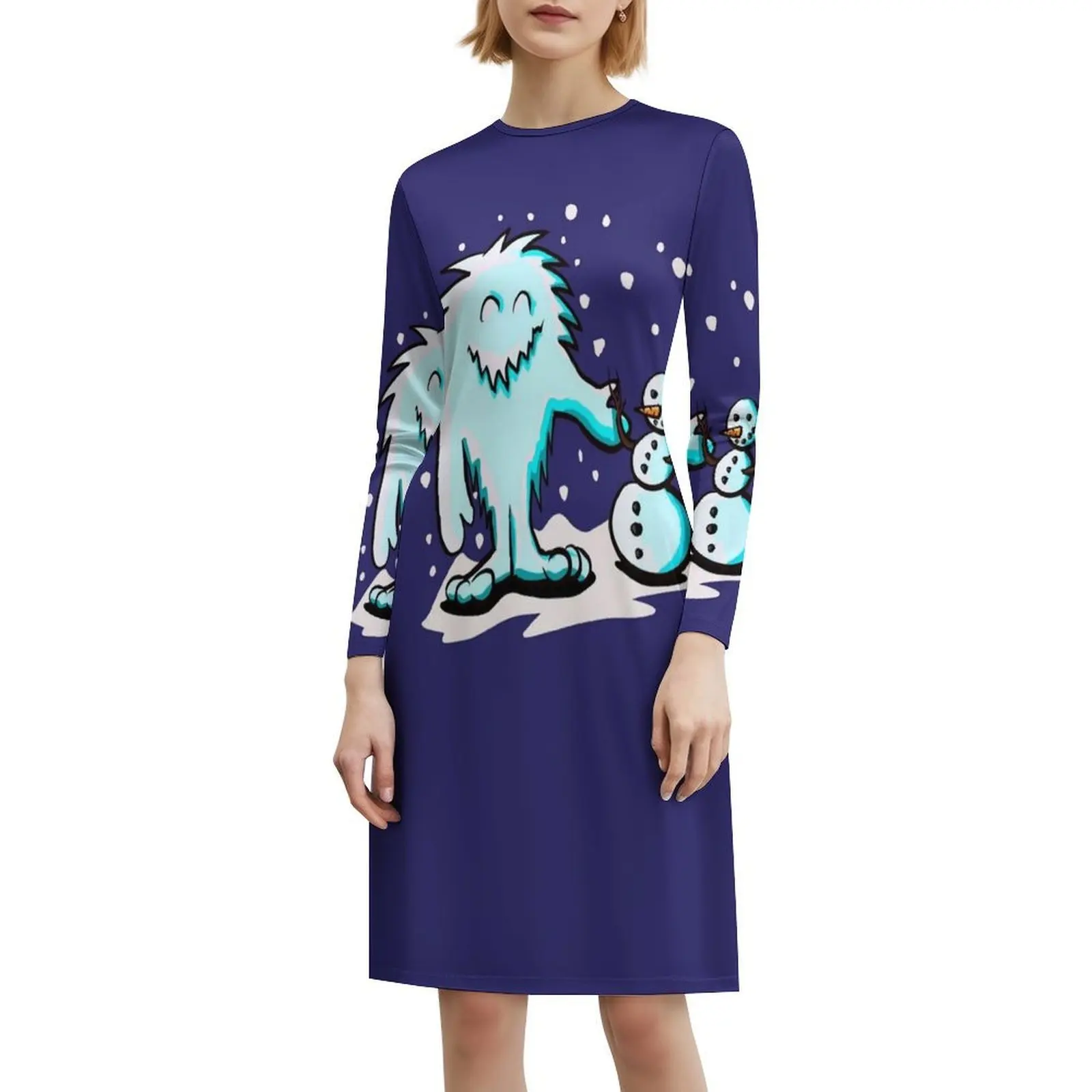 ชุดเดรสสตรีแนวฮิปฮอปสตรีทแวร์ลายกราฟิกพิมพ์ลายตุ๊กตาหิมะสุดเท่ห์  สำหรับงานปาร์ตี้ คลับ  ลายหิมะ ตุ๊กตาหิมะ  บิ๊กฟุตสุดสนุก