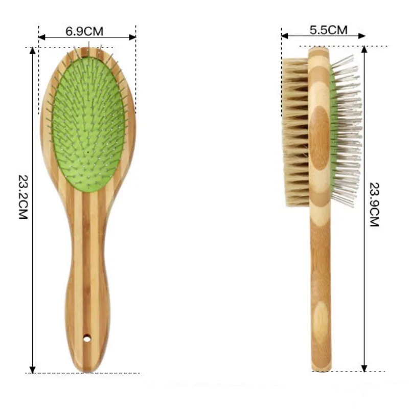 Dog Brush Bamboo Dogs Comb Double-sided Dogs Hair Brush Pet Grooming Massage Comb Stainless Steel Dog Hair Remover Pet Supplies