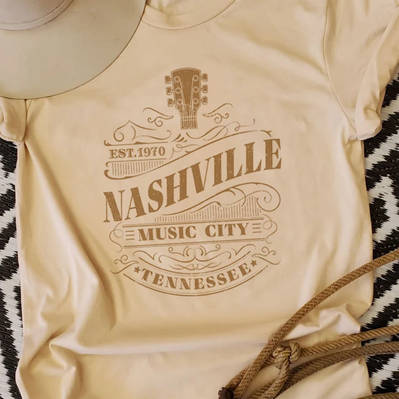 Nashville Guitar Printed Country Music T Shirt Women Short Sleeve Vintage Boho Graphic T-Shirts Ladies Retro Western Tee Clothes