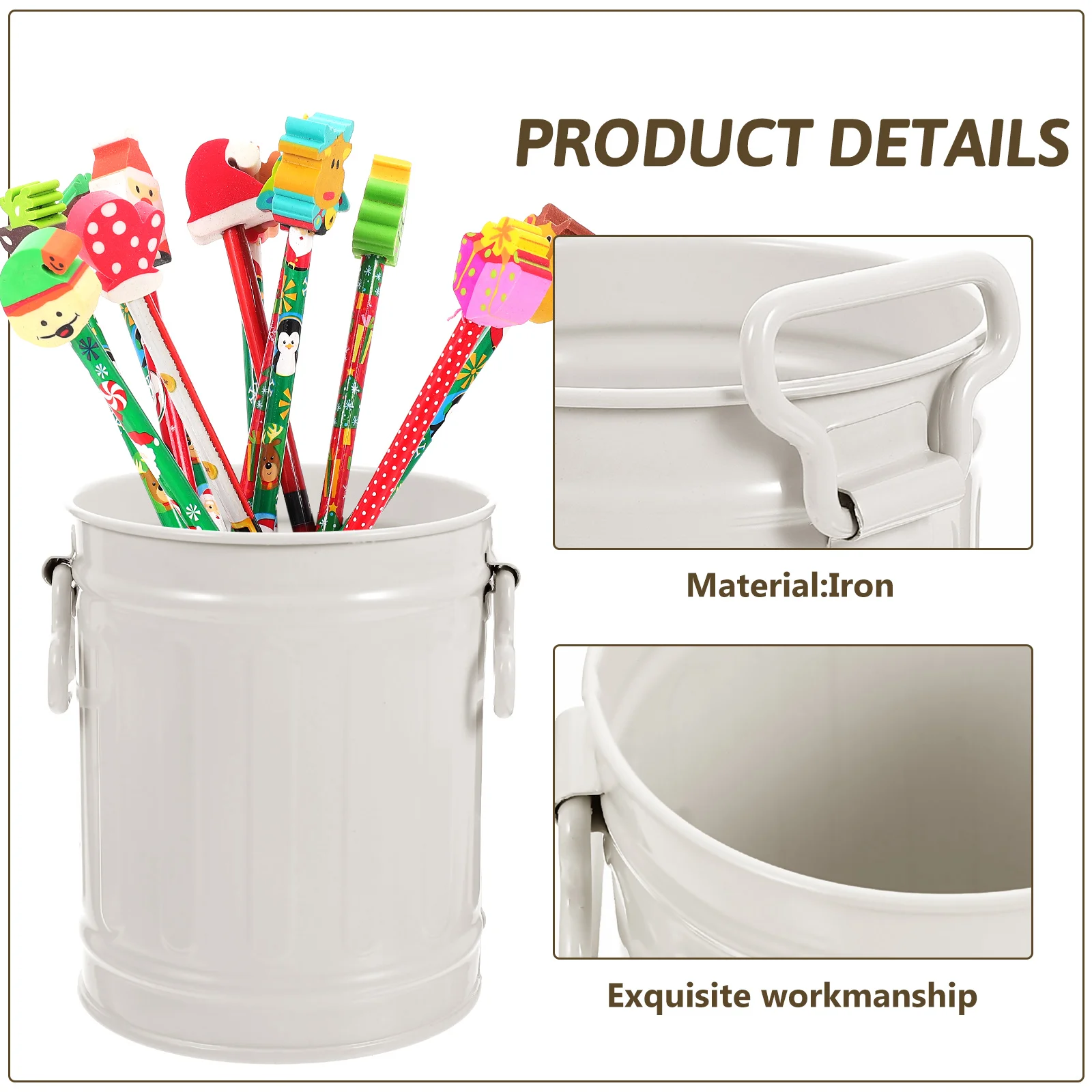 

Wrought Iron Storage Bucket Desk Trash Can Cute Desktop Garbage Holder Wastebasket Metal Container Office