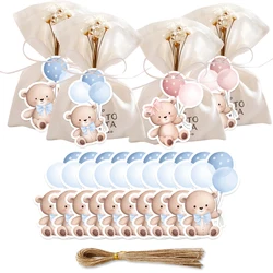 50pcs Pink Blue Bear Stickers Cartoon Hanging Labels for Baby Shower Kids Birthday Party Decorations Gifts Packaging Supplies