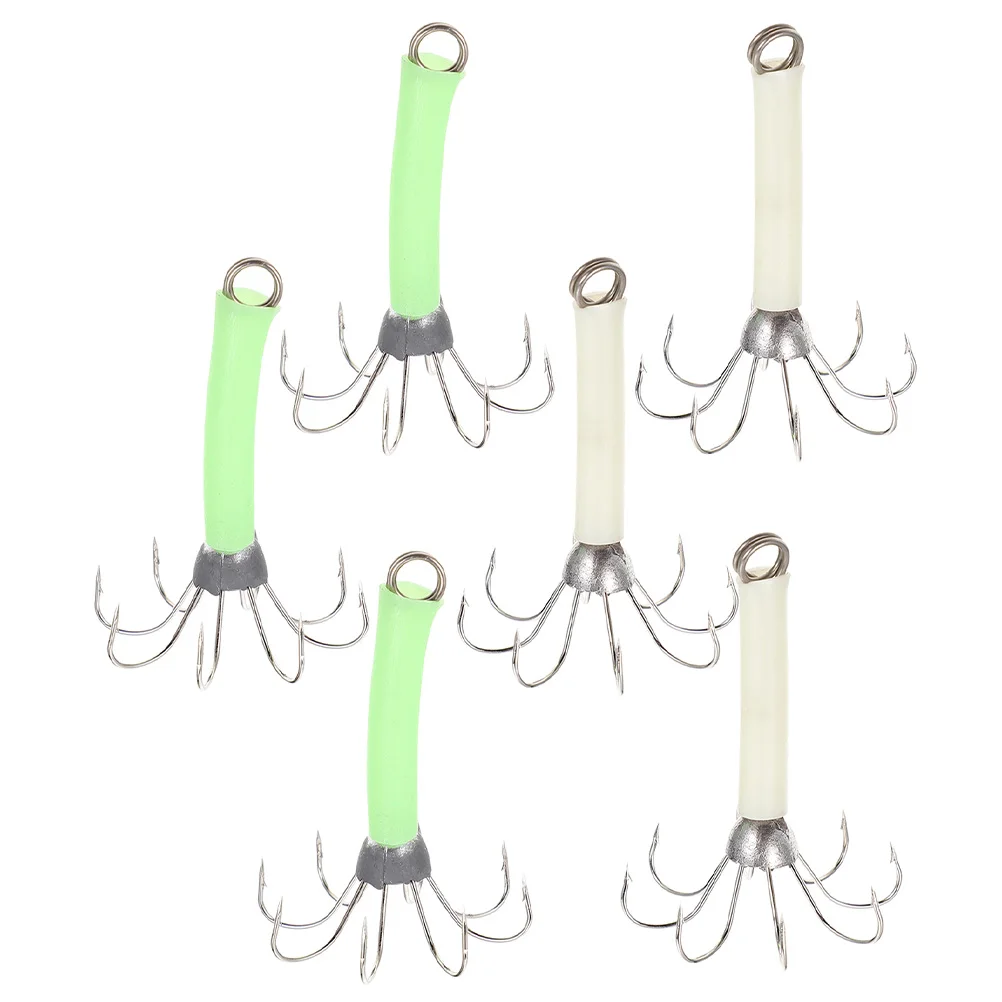

6pcs Fluorescent Squid Hooks Green Luminous Fishing Baits Bionic Night Lures Durable Stainless Steel Fish Hook