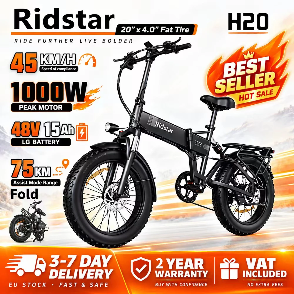 Ridstar H20 Bici Elettrica con Motore 1000W, Batteria 48V 15Ah, Bici Elettrica Pieghevole da Città 20 Pollici, Bici Elettrica da Montagna per Adulti, Velocità 45Km/H