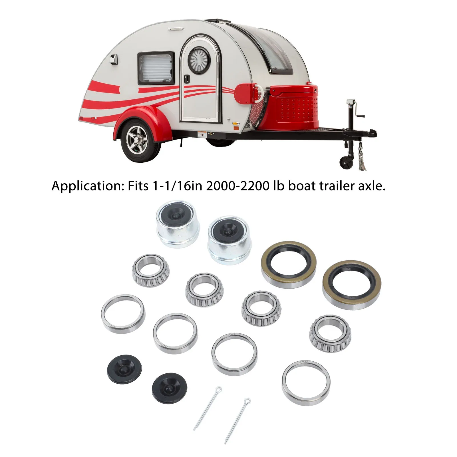 

RV Bearing Kits, 2 Sets Boat Trailer Axle Hub Wheel Bearing Kit Grease Seals 1.98in Dust Caps Fit for 1‑1/16in 2000 to 2200 Lbs