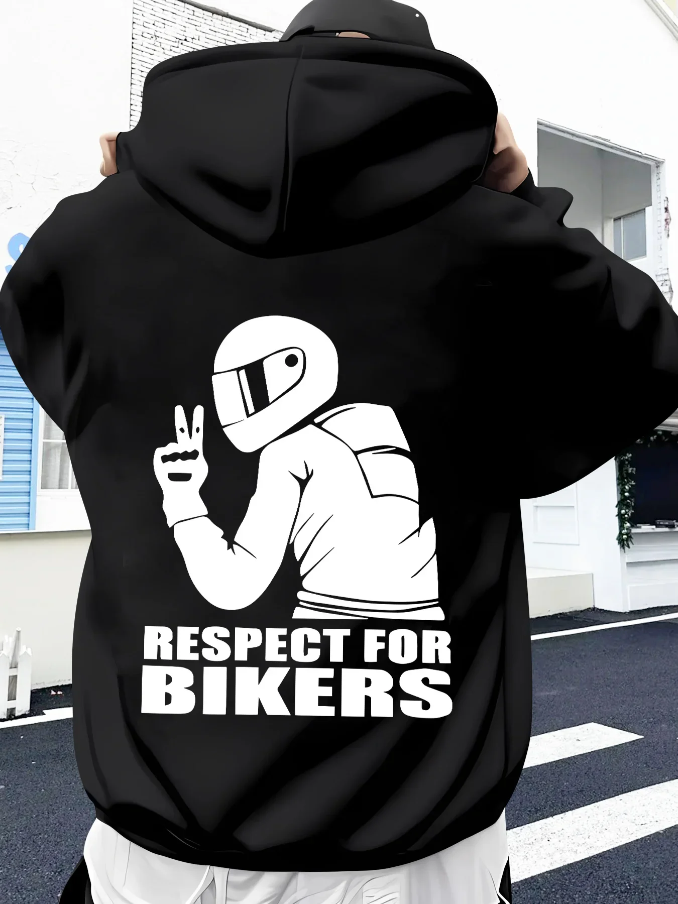 Street Fashion Biker Hoodie For Men Respect For Bikers Slogan Motorcycle Rider Graphic Loose Soft Long Sleeve Sweatshirt