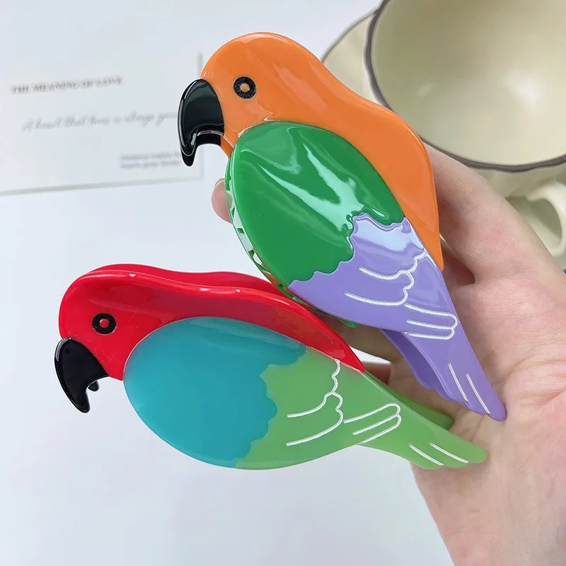 New Cute Pet Parrot Hair Claw Acetate Colorful Bird Crab Hair Clip Cartoon Birds Shark Clip for Woman Girls Hair Accessories