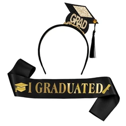 1 Satz Grad Kappe Stirnband abgestufte Satin Schärpe 2024 Abschluss feier Dekoration liefert Foto Requisiten Mini Junggesellen hut