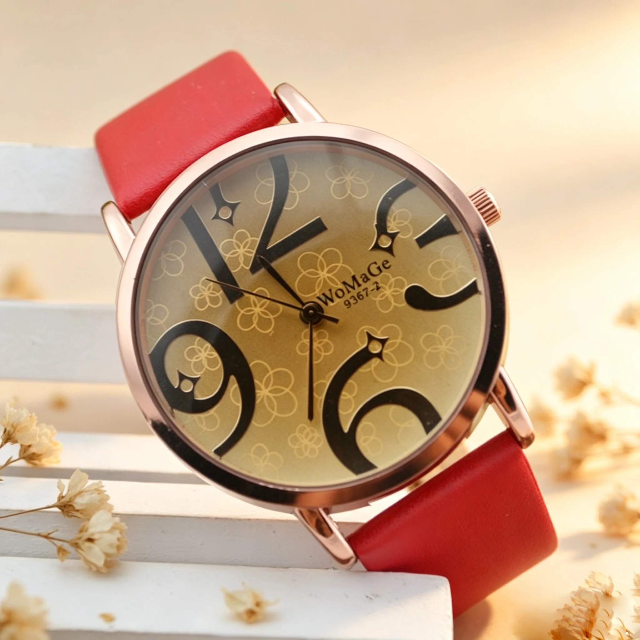 Womage New Model Women's Large Numeral Brown Glass Watch, Round Dial with Arabic Numerals, Fashionable and Luxurious Quartz Watch, Versatile for Both Men and Women